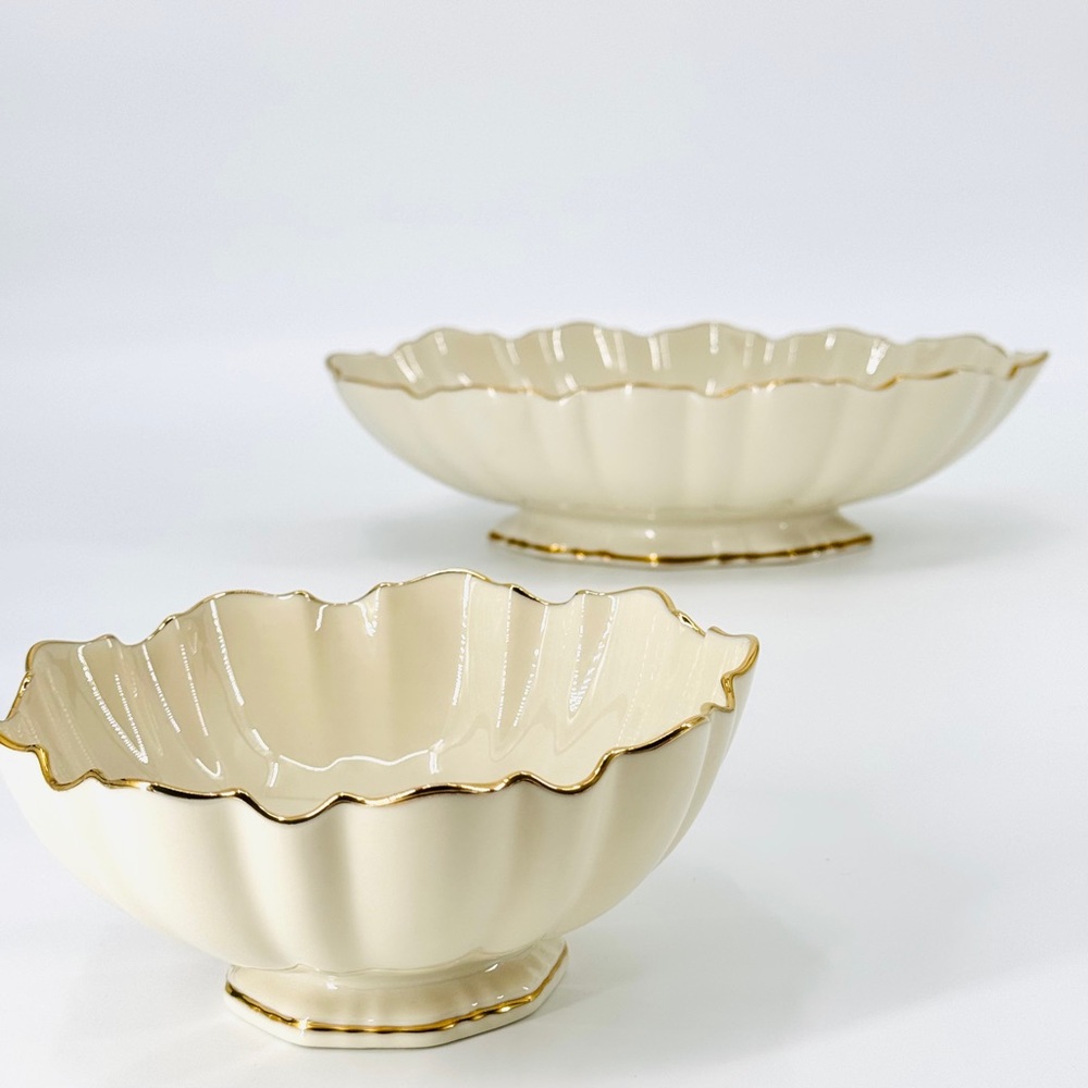 VTG LENOX 2 Symphony Sculptured 24k Gold Detailed Pedestal Bowls - Picture 3 of 11